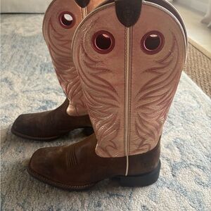Ariat Ladies Round Up Ryder Brown & Pink Western Boots